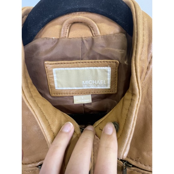 Micheal Kors Brown Leather Moto Jacket‎ Size Small - Picture 4 of 12